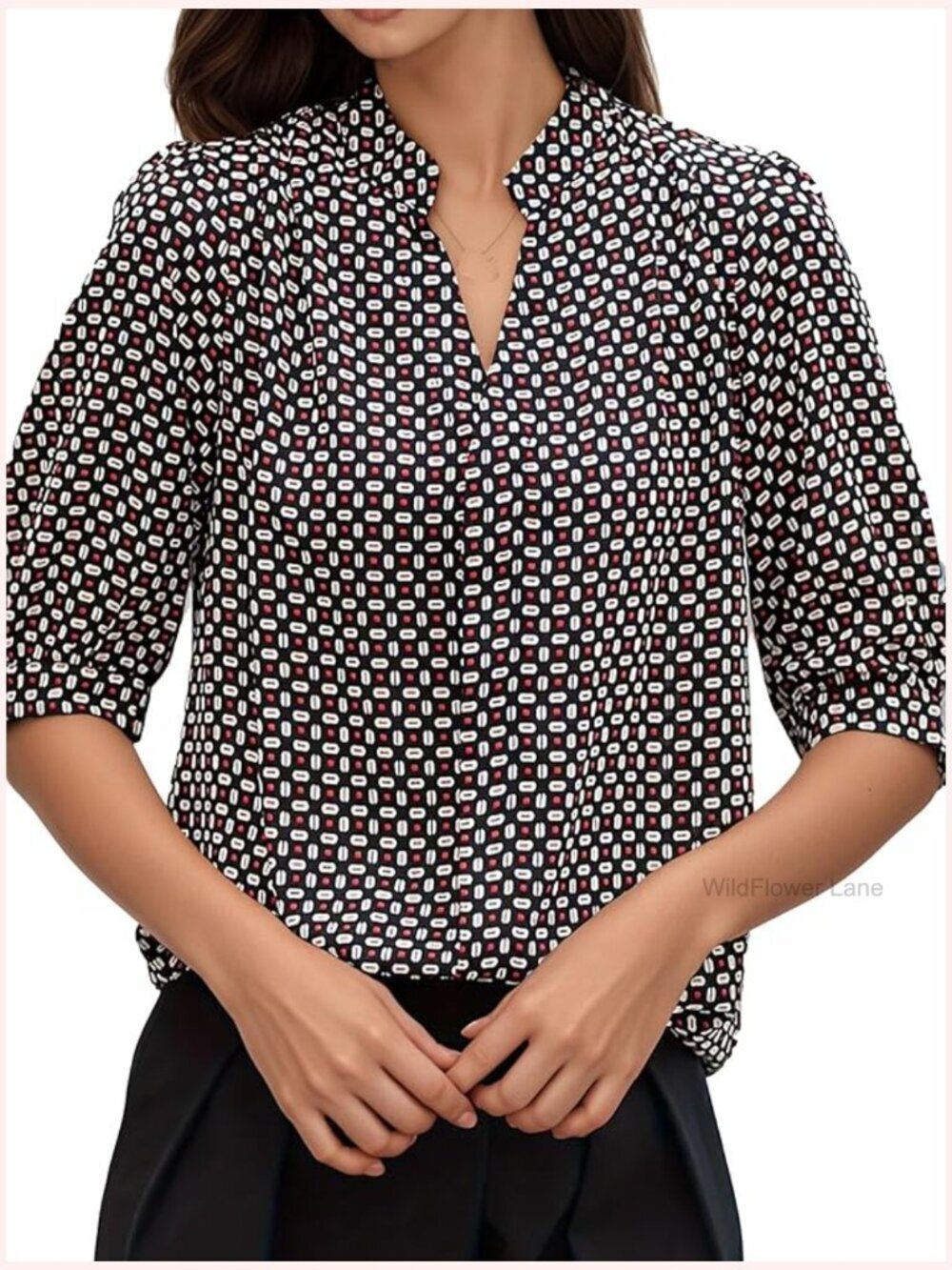 V Neck Short Sleeve Tunic Blouse Polka Dot Work Tops